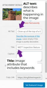 Screenshot demonstrating where adjust alternative text for images