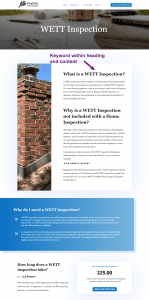 Screenshot of the Kingfisher Home Inspections website, and where we used the keyword "what is a WETT inspection" on the website