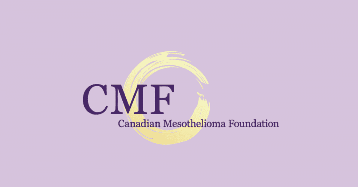 Purple and yellow Canadian Mesothelioma Foundation logo on purple background