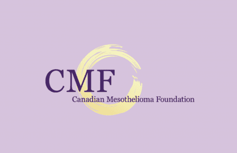 Purple and yellow Canadian Mesothelioma Foundation logo on purple background