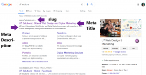screenshot of u7 solutions meta title, meta description, and slug within google search results