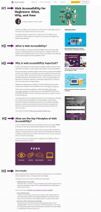 screenshot of the web accessibility article on u7 solutions with arrows pointing to all headings and sub headings