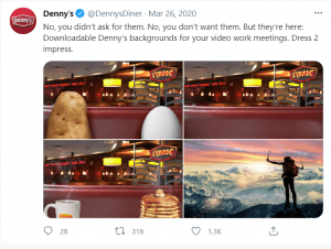 screenshot of denny's clever tweets during covid 