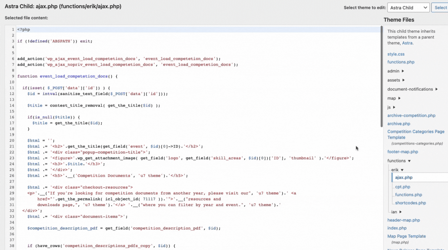Example of some code in a custom WordPress website