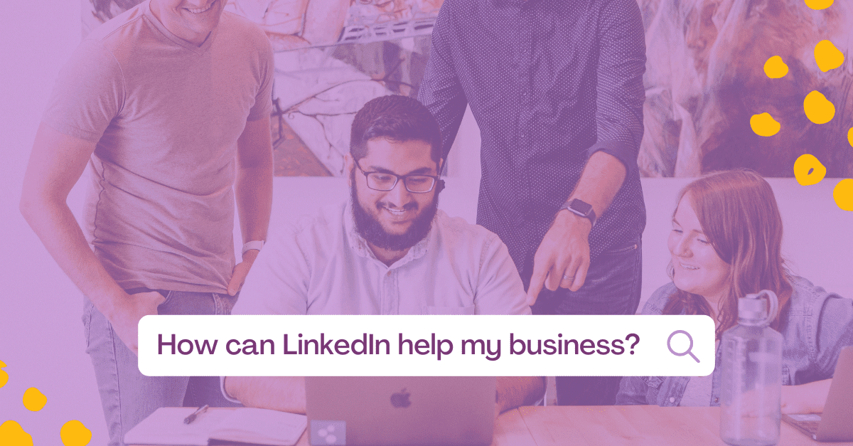 Graphic branded with search bar saying How can LinkedIn help my business?