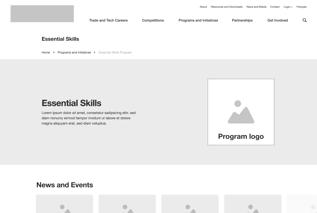 Sample of a wireframe produced for Skills Canada