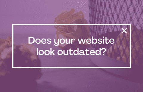 Image of a trash can with crumpled paper. On top there is text saying "Does your website look outdated?"