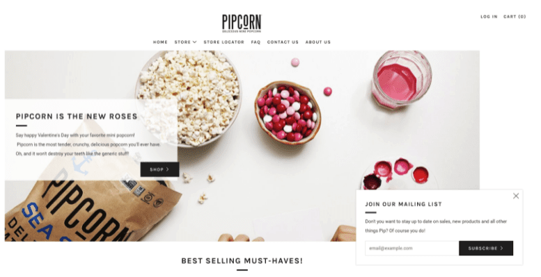 Screenshot of Pipcorn's website with non-invasive callouts
