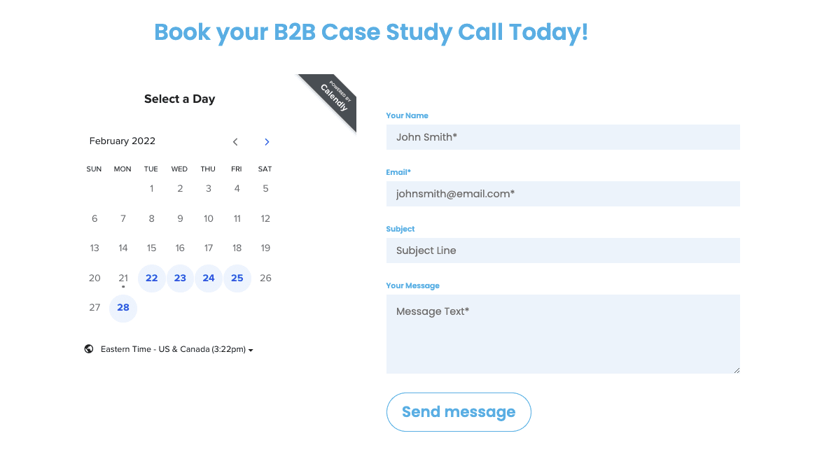Calendly and website form call to action example 