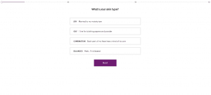 screenshot of first question within il makiage skin type quiz